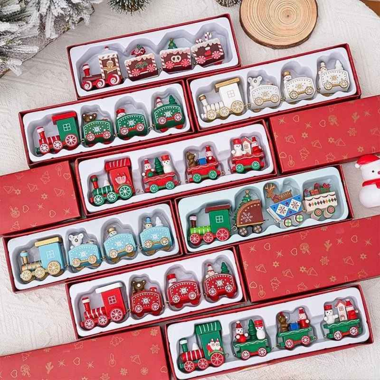 Mini Tren Navidad De Madera